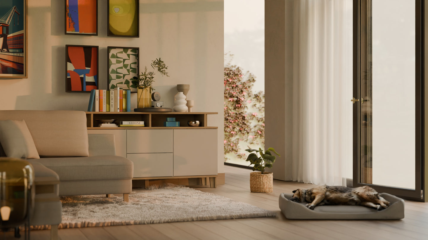 Komoda z szufladami i półkami 165 cm - Outlet