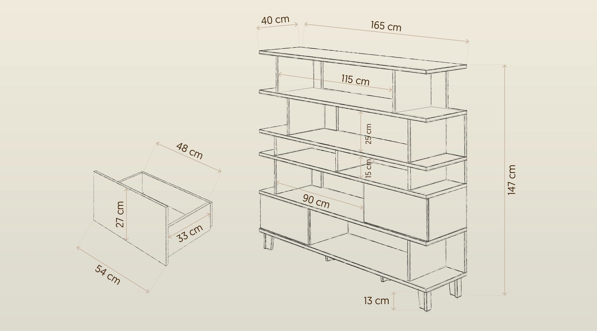 Regał na książki 165 cm - schemat
