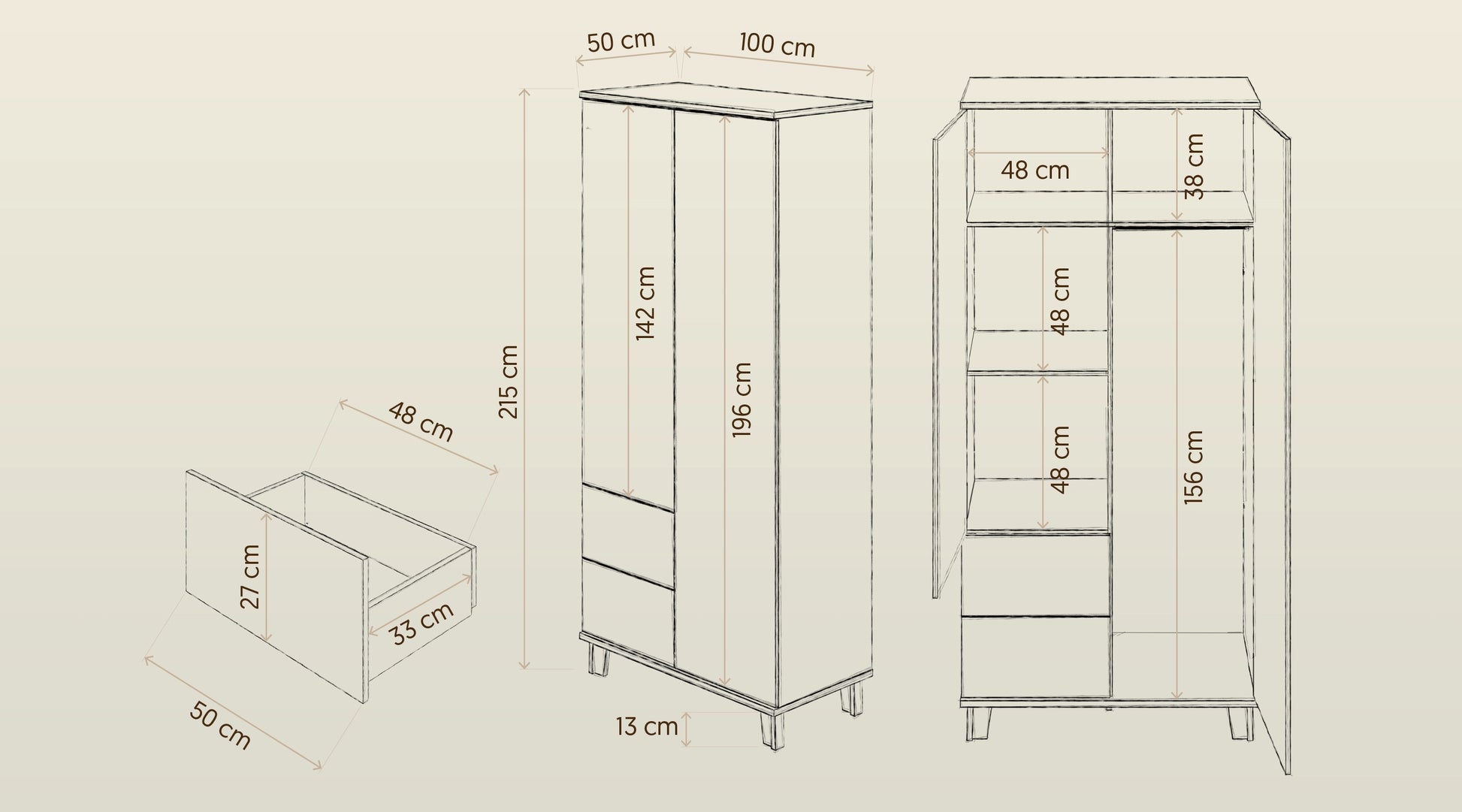 Szafa tapicerowana - schemat Szafa na ubrania 100 cm