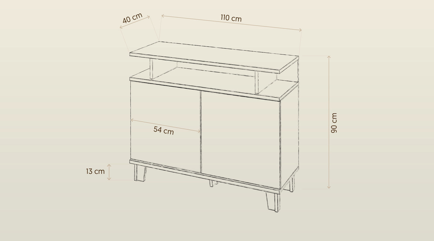 Komoda tapicerowana z półkami - schemat Komoda z półkami 110 cm