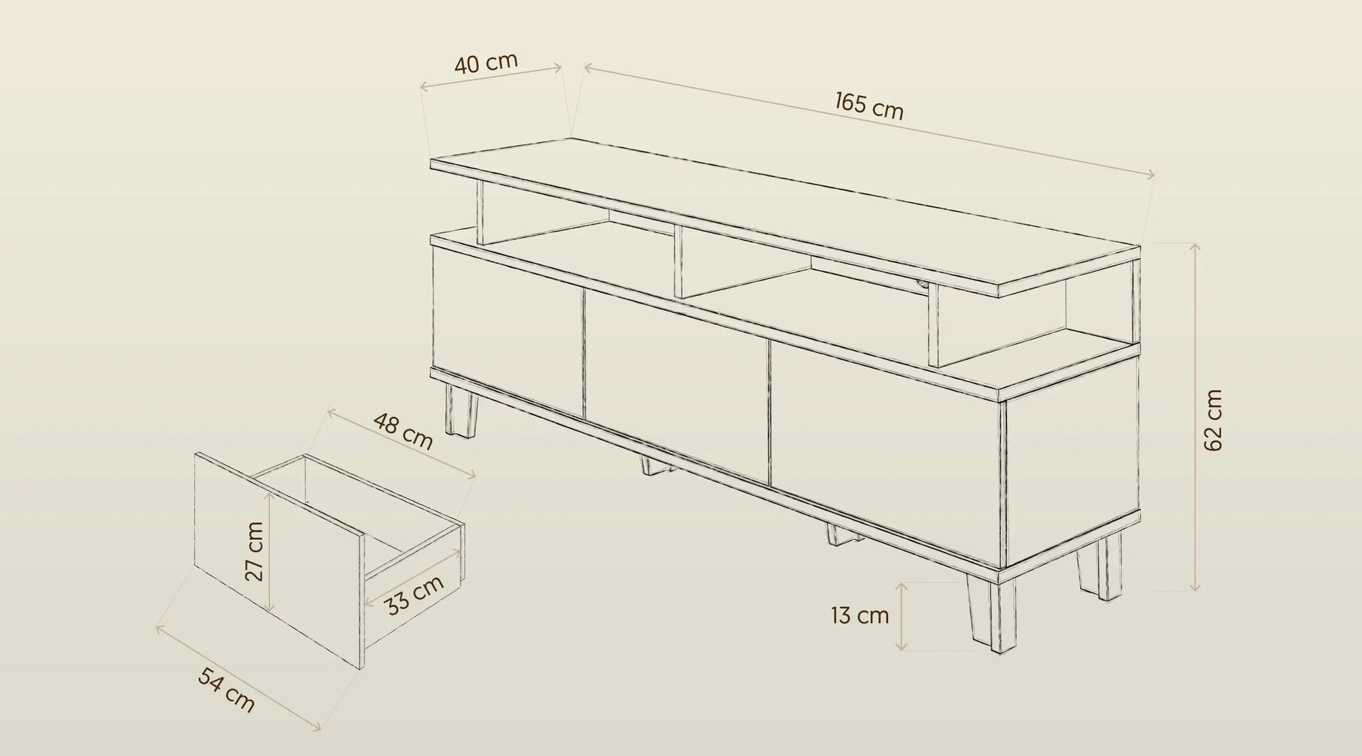 tapicerowana szafka RTV - schemat Szafka RTV 165 cm