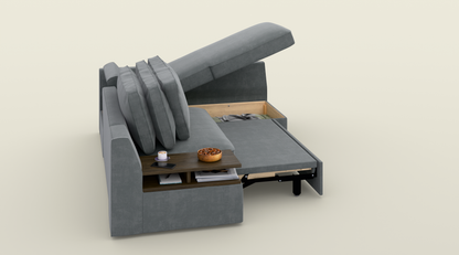 Narożnik z funkcją spania (ciemny szary / ciemny dąb) - OUTLET