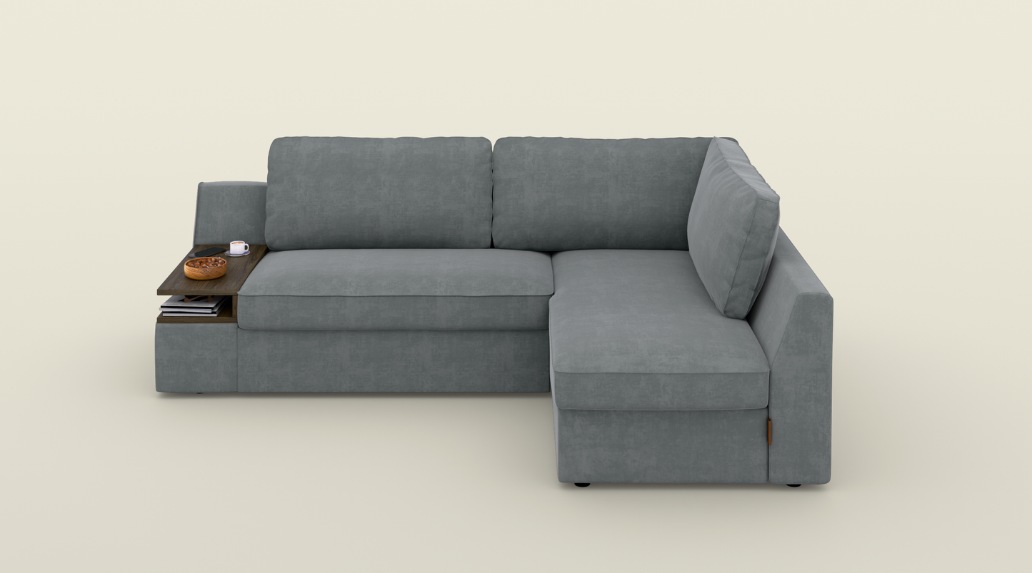 Narożnik z funkcją spania (ciemny szary / ciemny dąb) - OUTLET