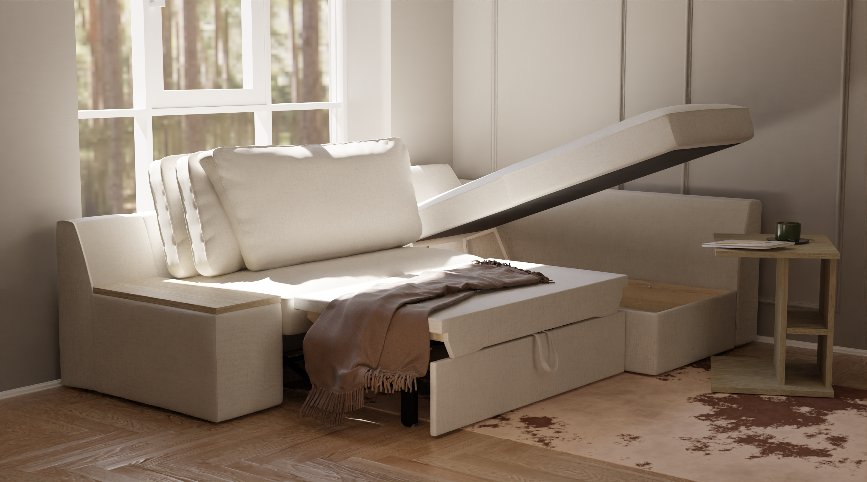 Narożnik 245 cm - box, blok, funkcja spania