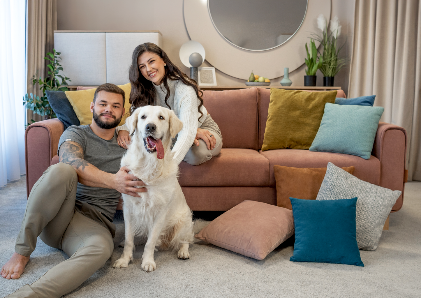 Sofa trzyosobowa mocha mousse + jasny dąb | OUTLET