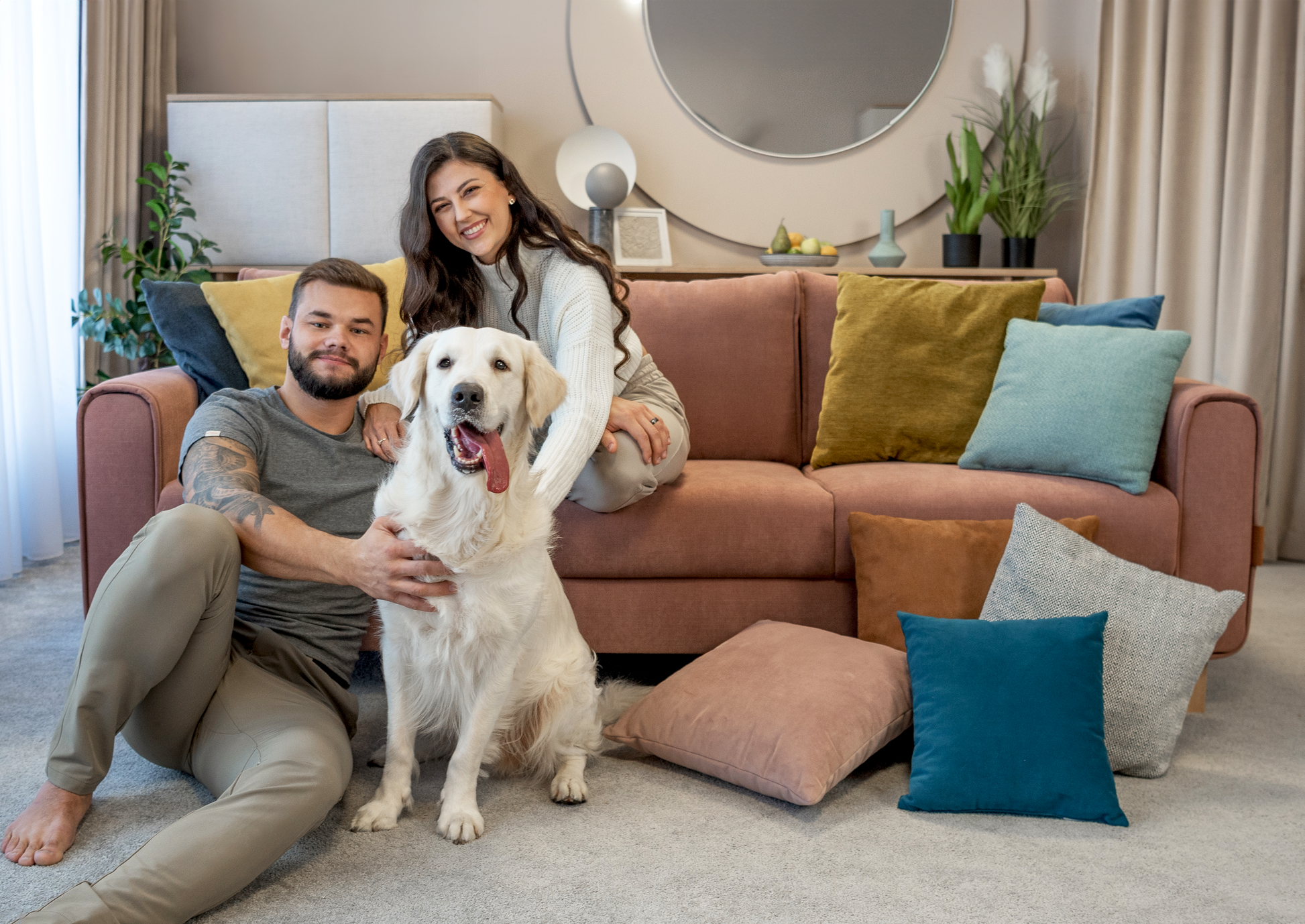 Sofa trzyosobowa mocha mousse + jasny dąb | OUTLET