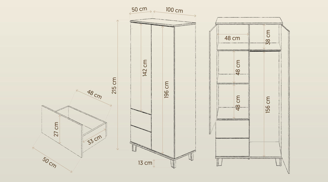 Szafa tapicerowana - schemat Szafa na ubrania 100 cm