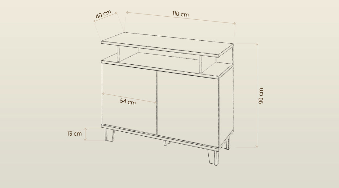 Komoda tapicerowana z półkami - schemat Komoda z półkami 110 cm