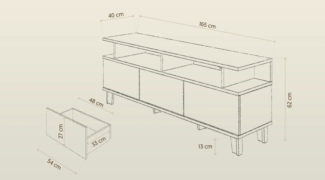 tapicerowana szafka RTV - schemat Szafka RTV 165 cm